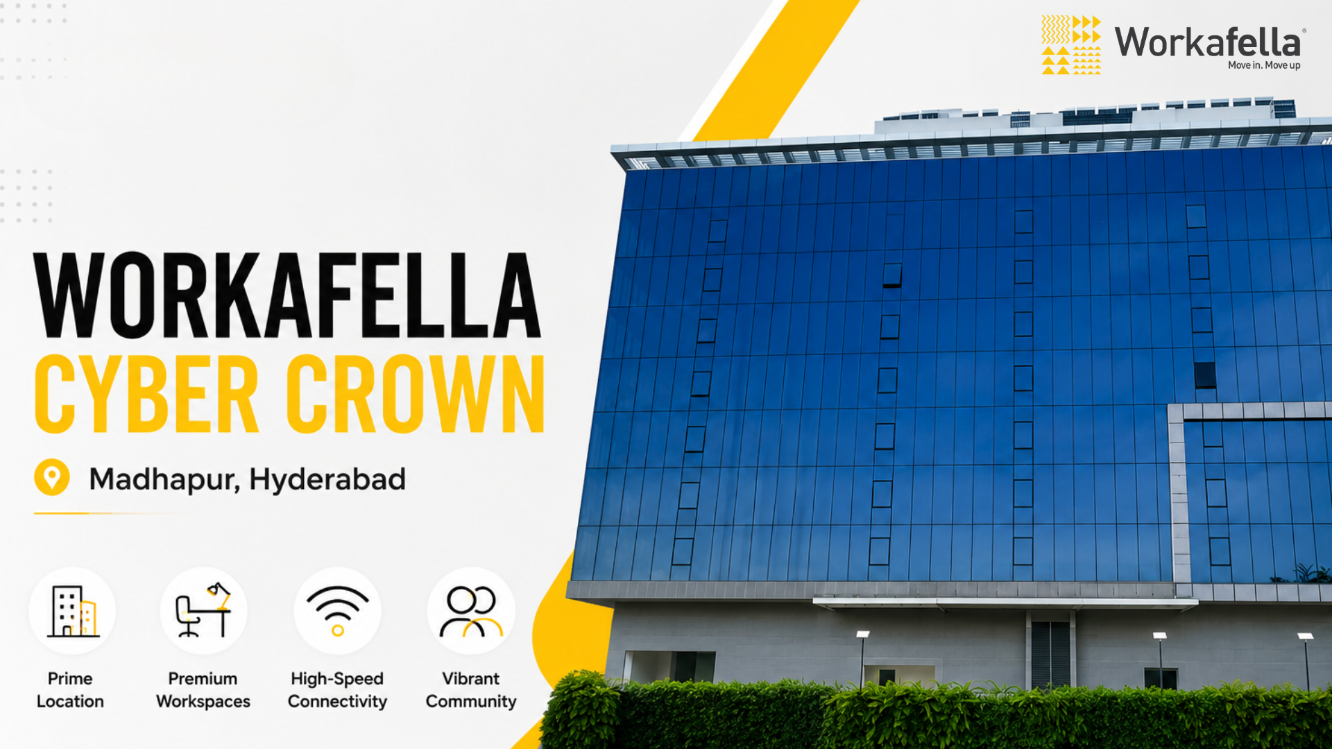 Premium coworking space at Workafella Cyber Crown in Madhapur, Hyderabad